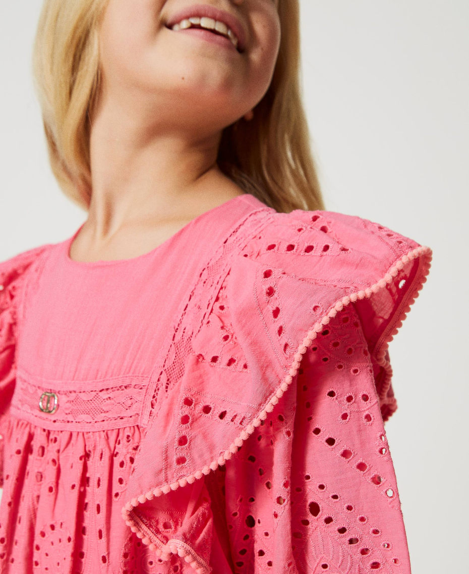 Short muslin dress with broderie anglaise