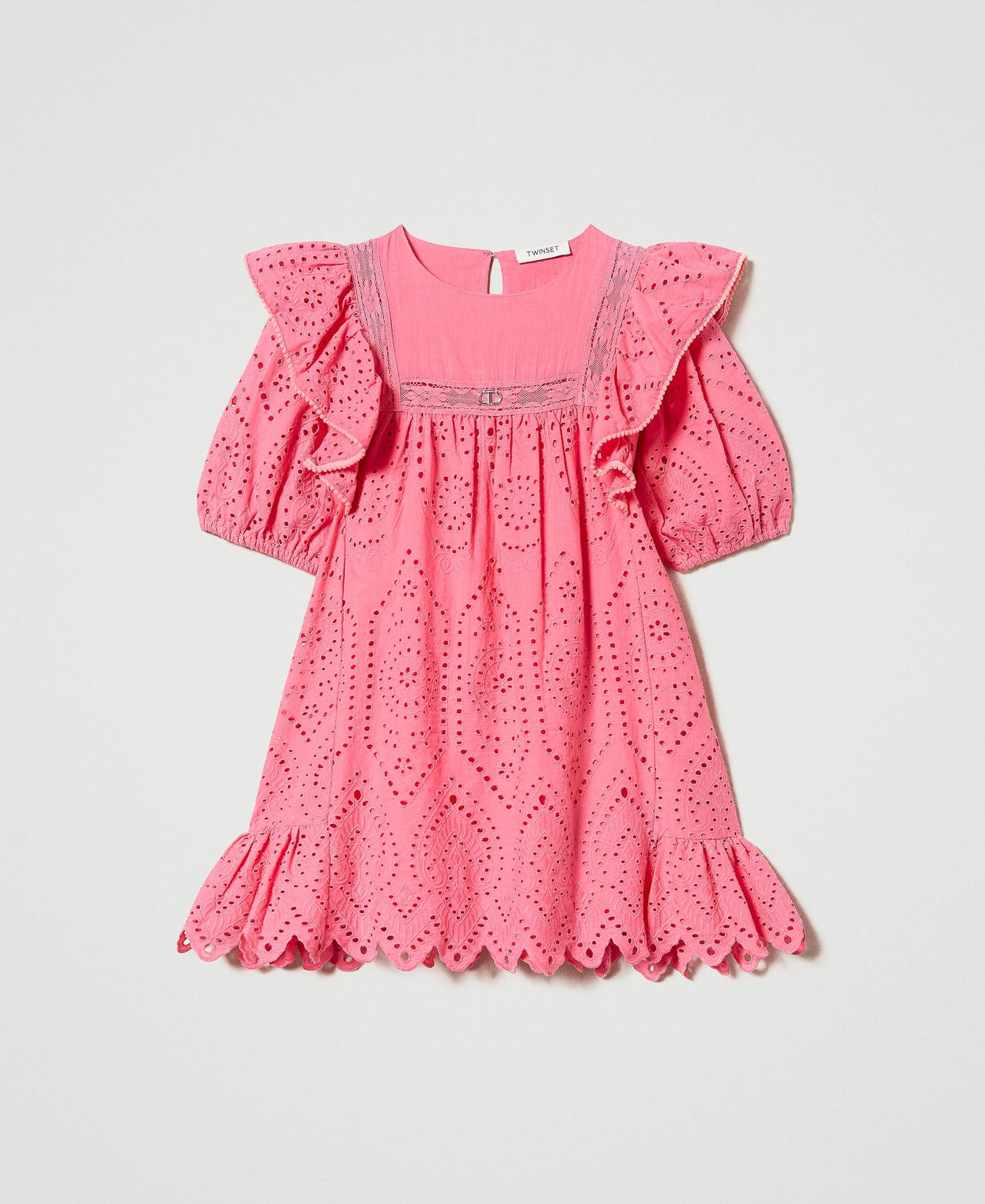Short muslin dress with broderie anglaise