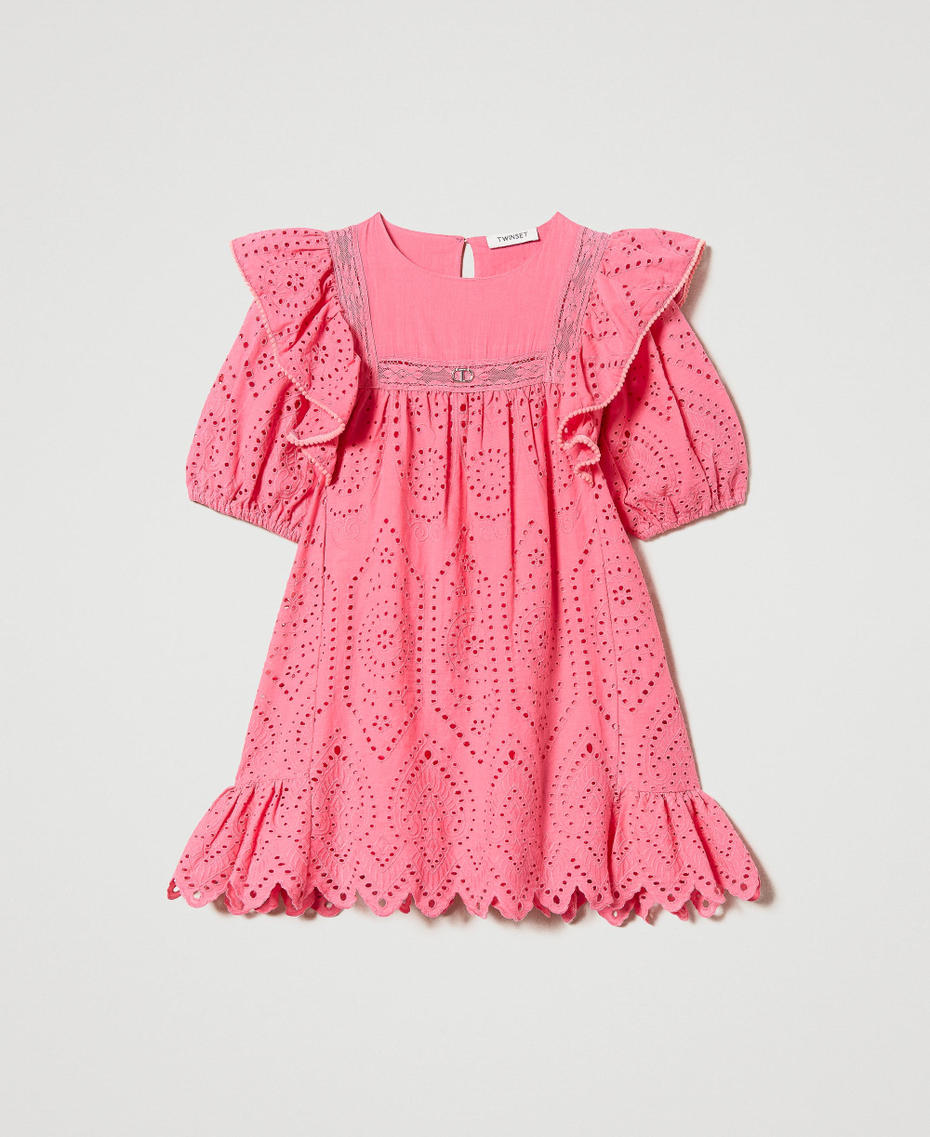 Abito corto in mussola con ricamo sangallo