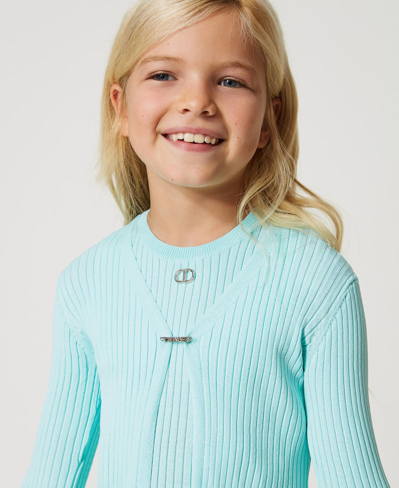 Fitted cardigan with logo brooch Milk-Mint Child 231GJ3404-04