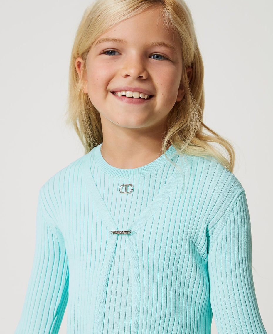 Fitted cardigan with logo brooch Milk-Mint Girl 231GJ3404-04