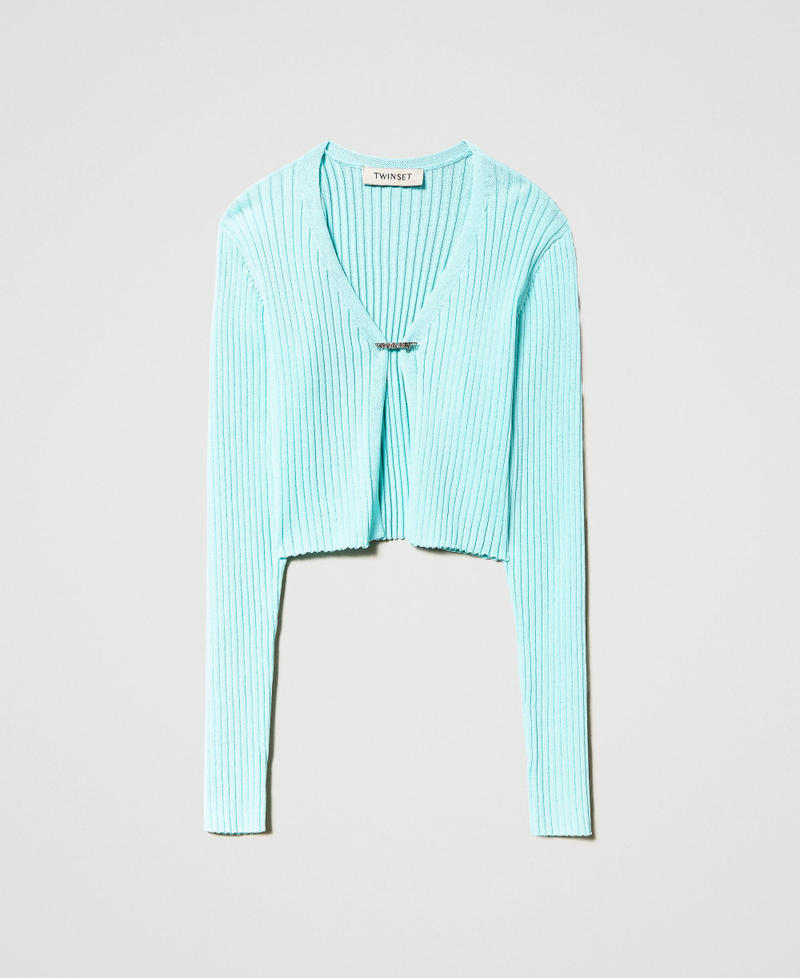 Fitted cardigan with logo brooch