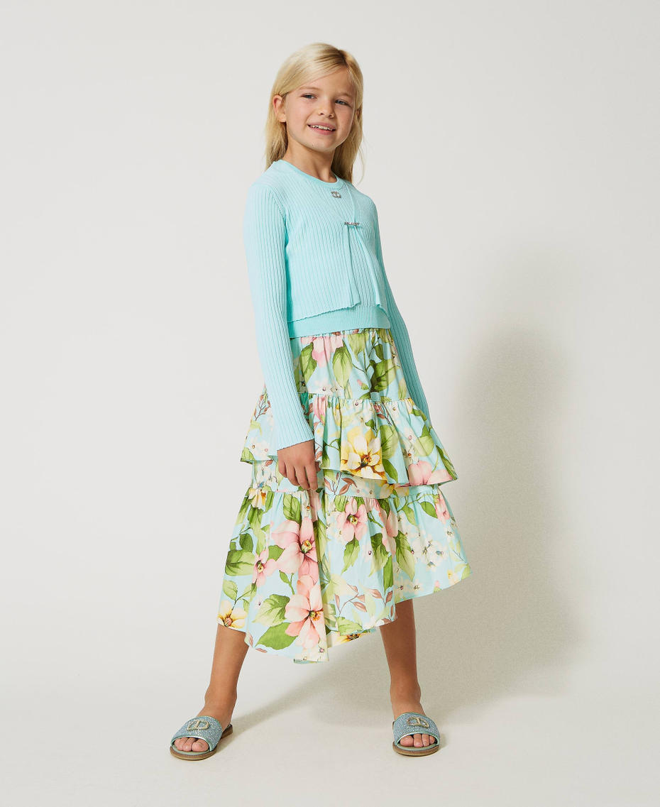 Fitted cardigan with logo brooch