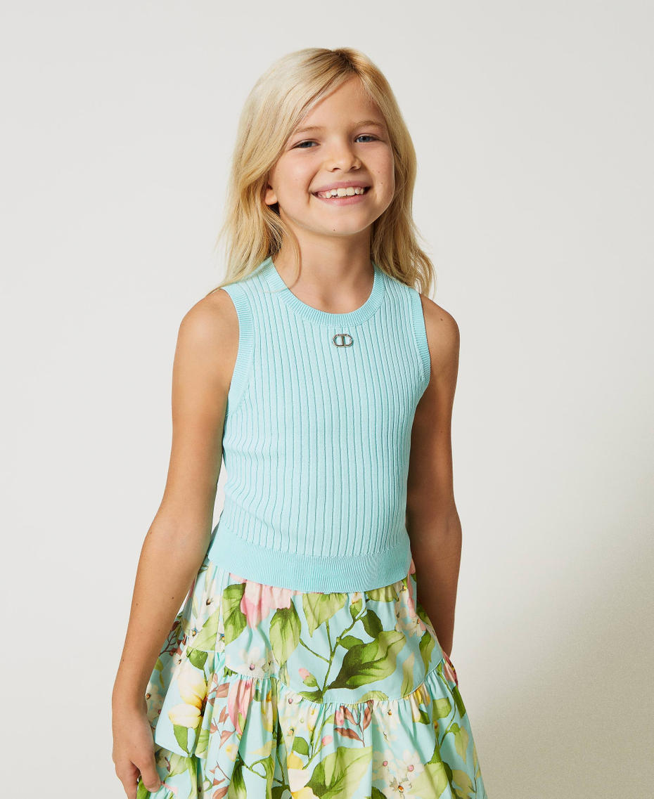 Fitted top with Oval T Milk-Mint Girl 231GJ3405_00114_01