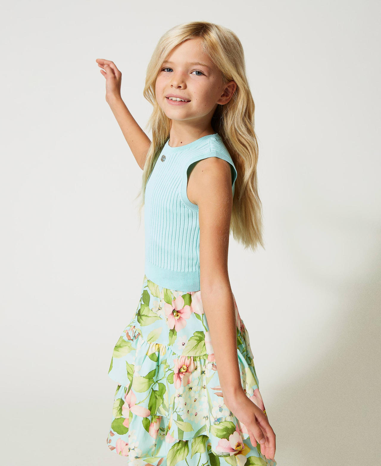 Fitted top with Oval T Milk-Mint Girl 231GJ3405_00114_02