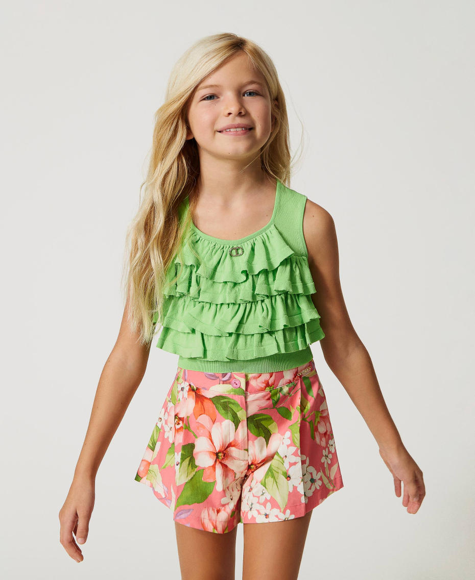 Fitted top with flounces Grass Green Girl 231GJ3412-01