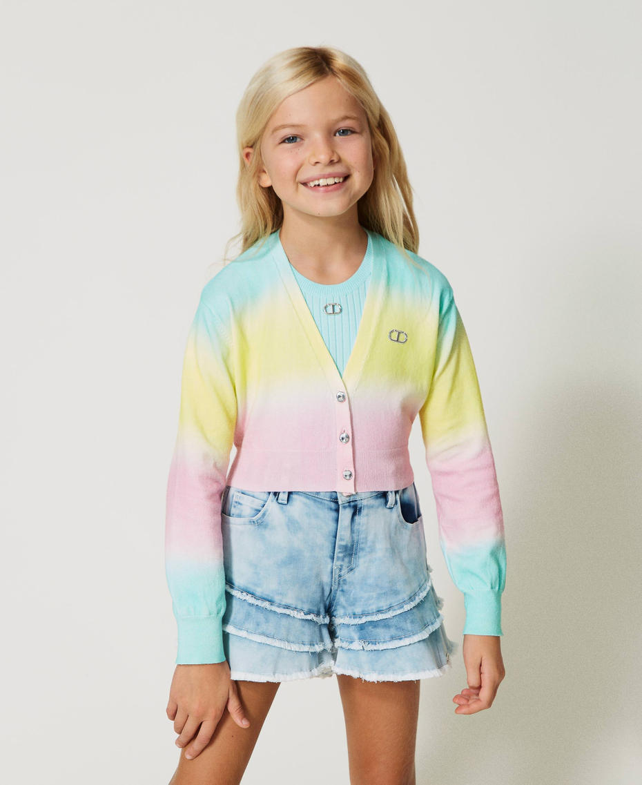 Cardigan with fadeout print Multicolour Minty Milk / Pastel Pink / Lime Green Girl 231GJ3462-01