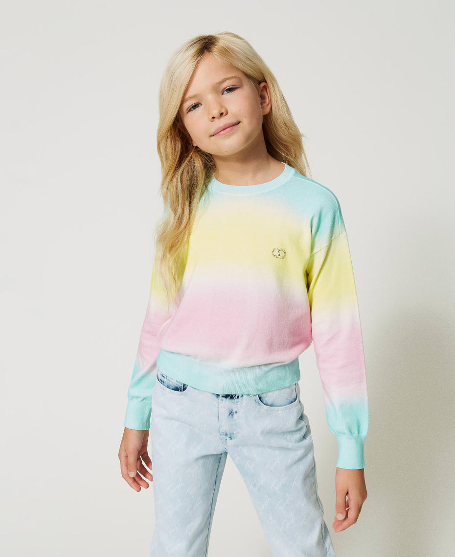 Jumper with fadeout print Multicolour Minty Milk / Pastel Pink / Lime Green Girl 231GJ3463_10420_01