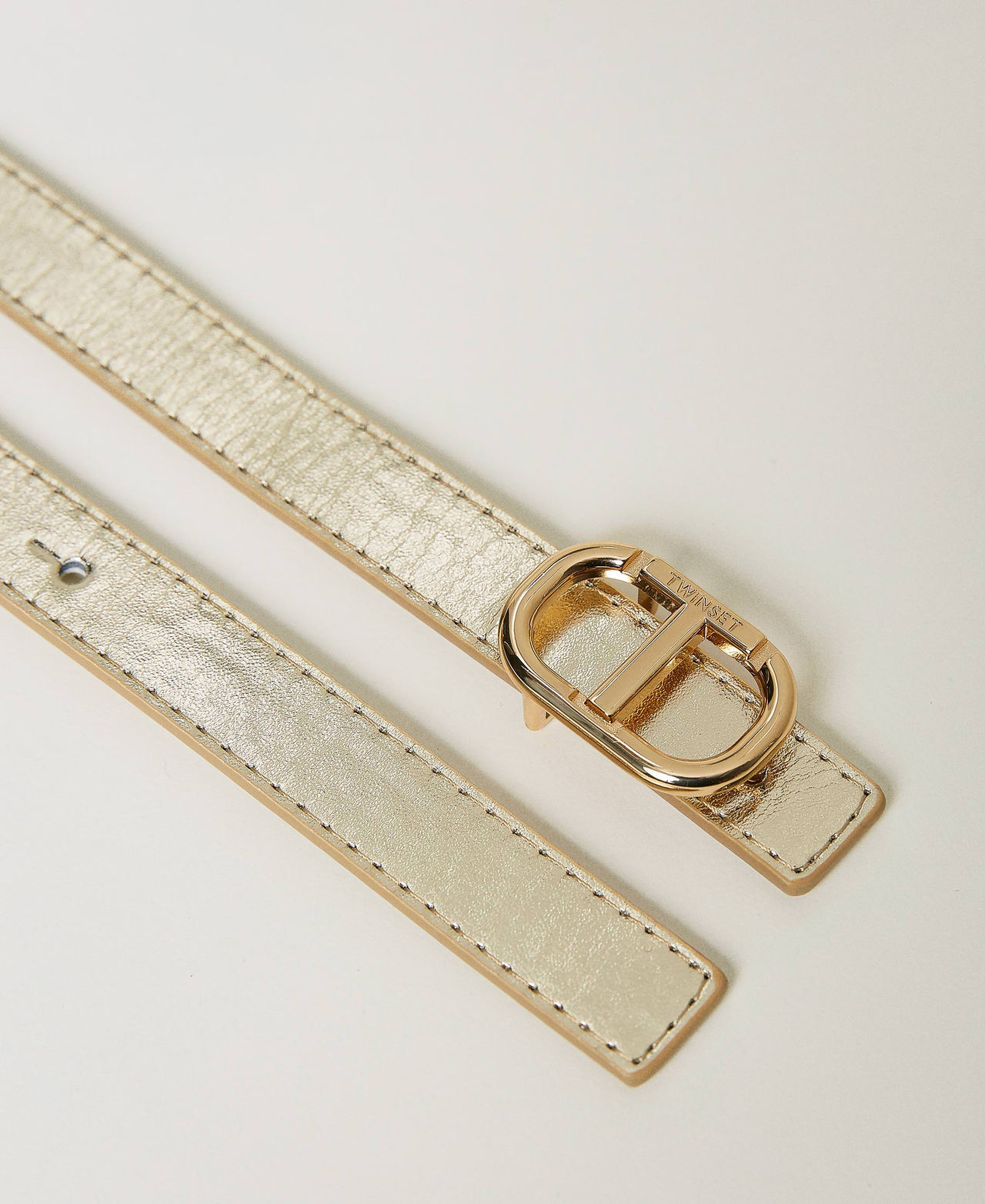 Reversible coated belt with Oval T Two-tone Platinum / Meringue Girl 231GJ4780-02