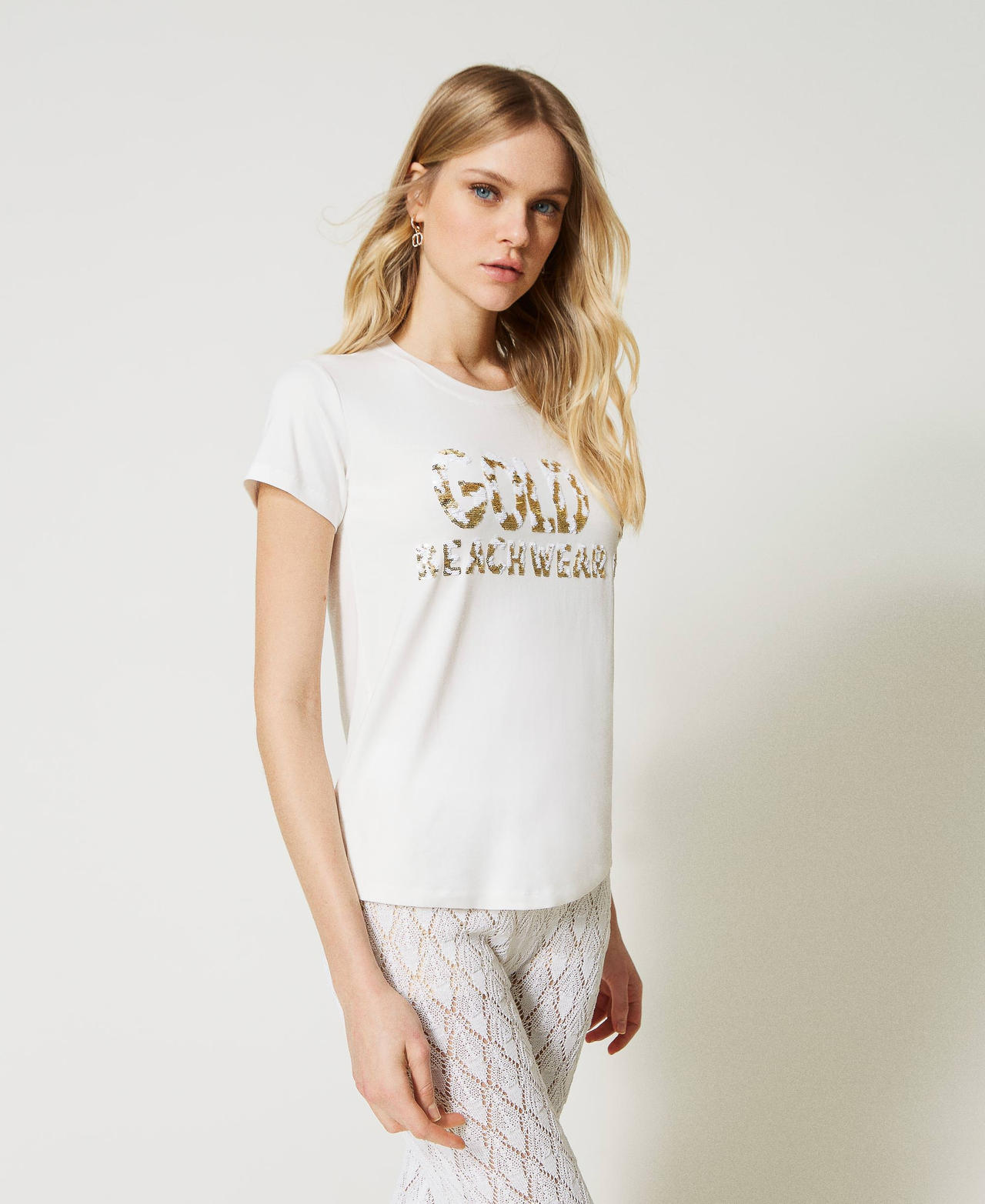 T-shirt with sequin embroidery Star White Woman 231LB21BB-02