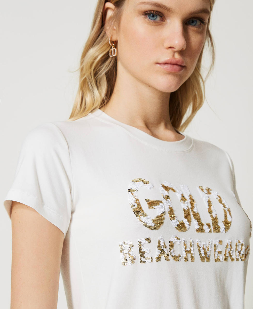 T shirt bianca con paillettes new arrivals