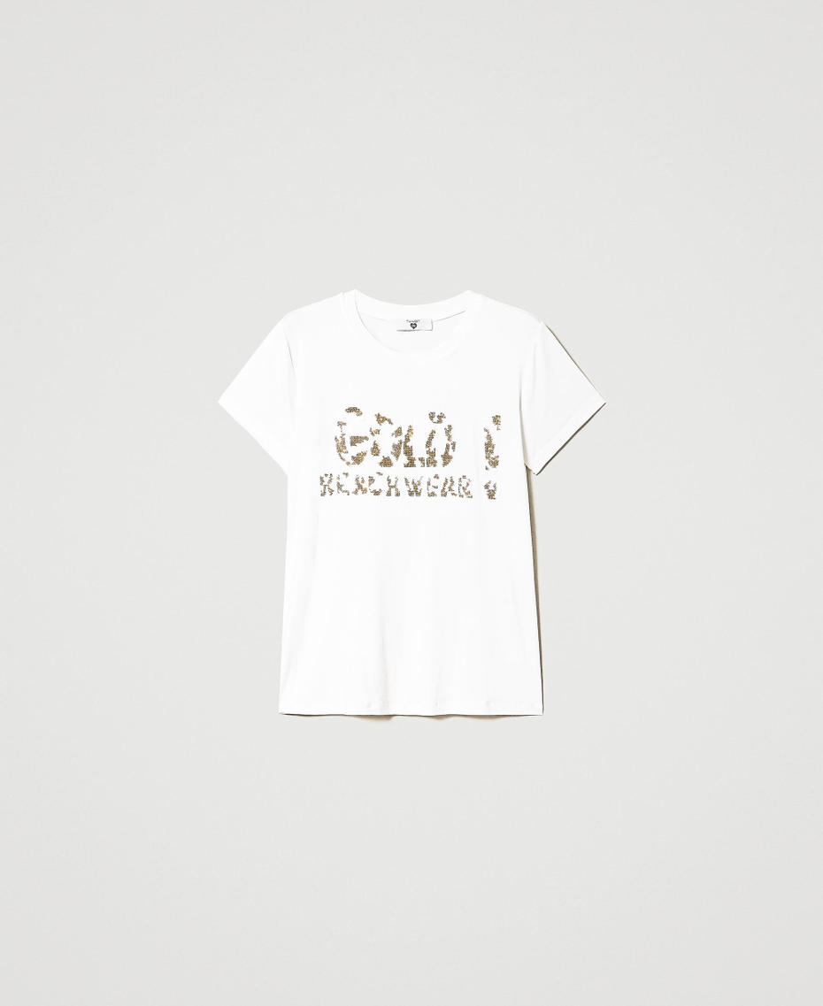 Camiseta con bordado de lentejuelas Star White Mujer 231LB21BB-0S