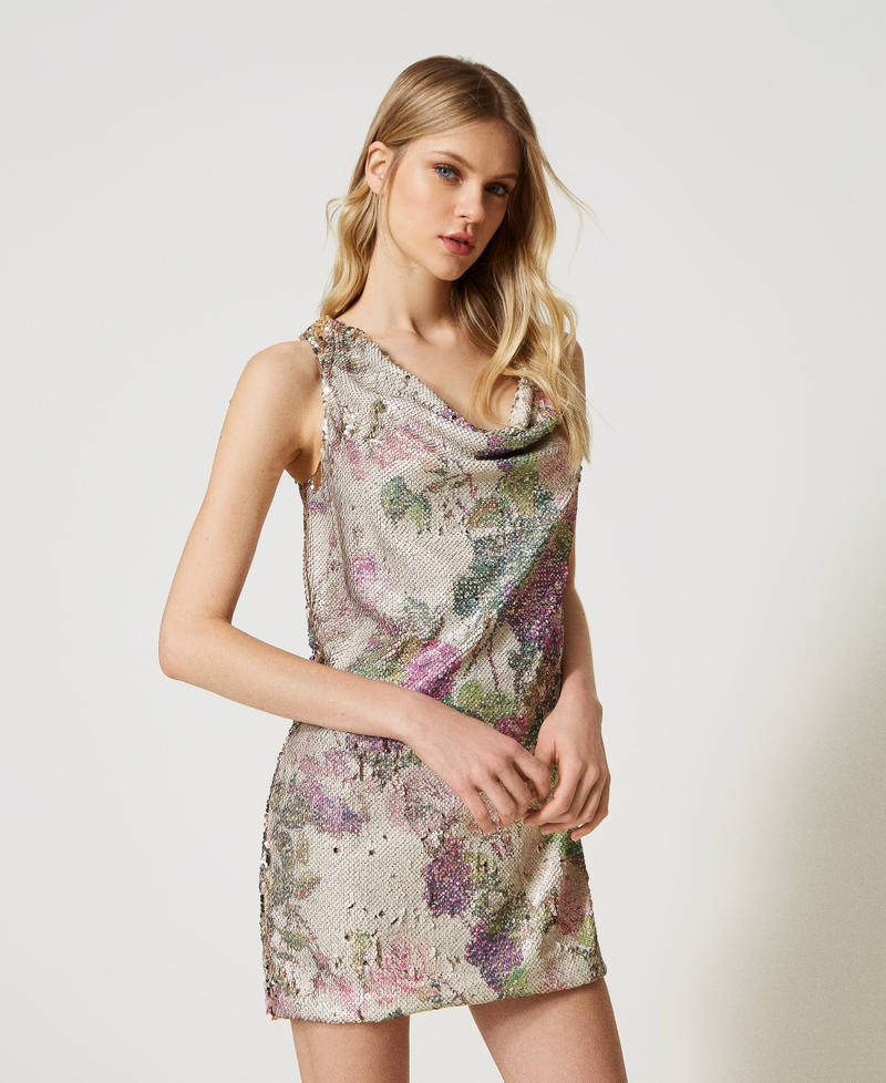 Full sequin floral dress Sequin Rose Print Woman 231LB23CC-02