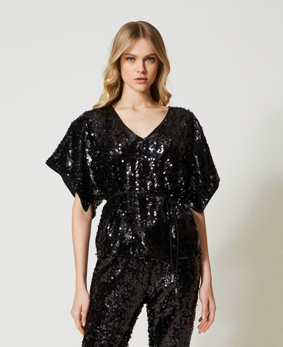 Blusa in full paillettes Donna Nero TWINSET Milano