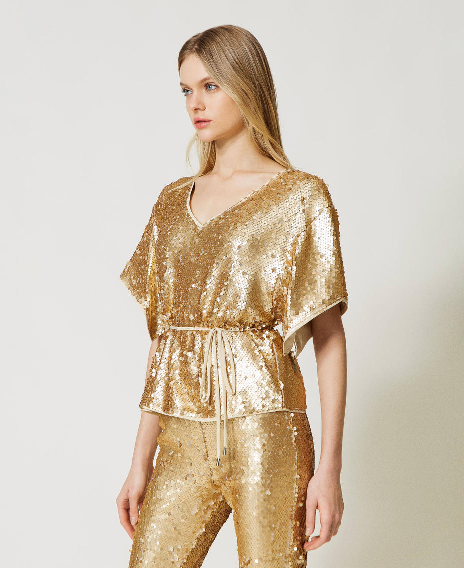 Full sequin blouse Pale Gold Woman 231LB24AA_10313_03