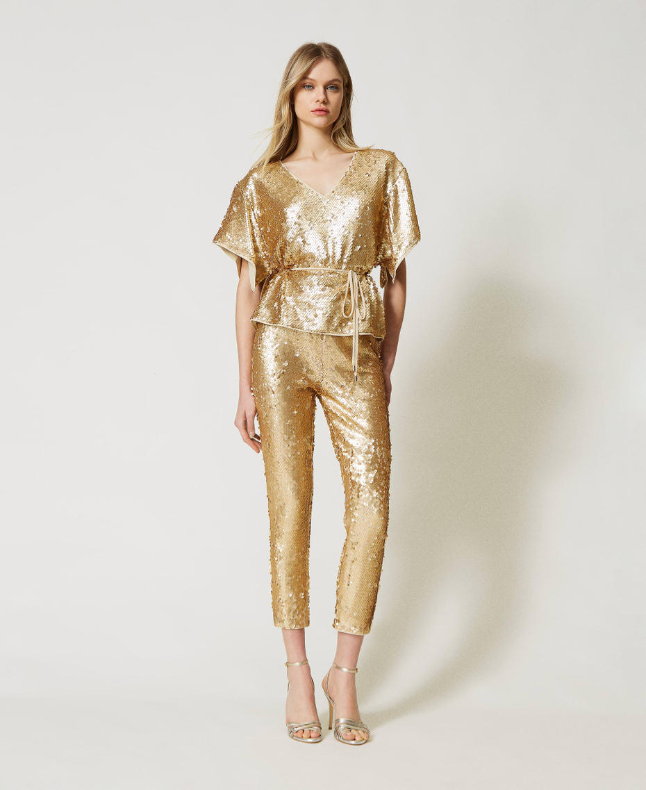 Pantaloni in full paillettes Oro Chiaro Donna 231LB24BB-01