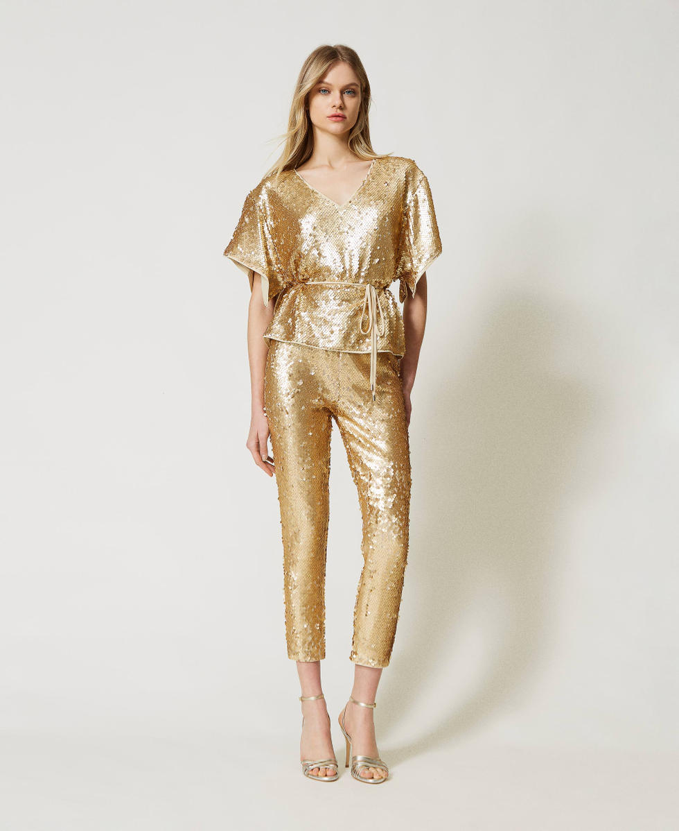 Full sequin trousers Woman, Gold