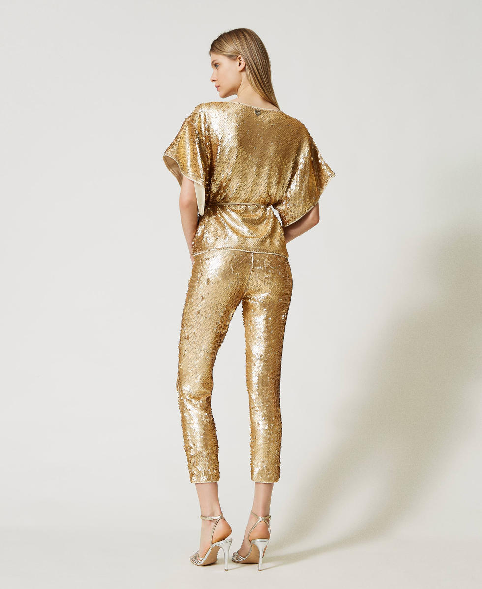 Hose mit Allover-Pailletten Frau, Gold