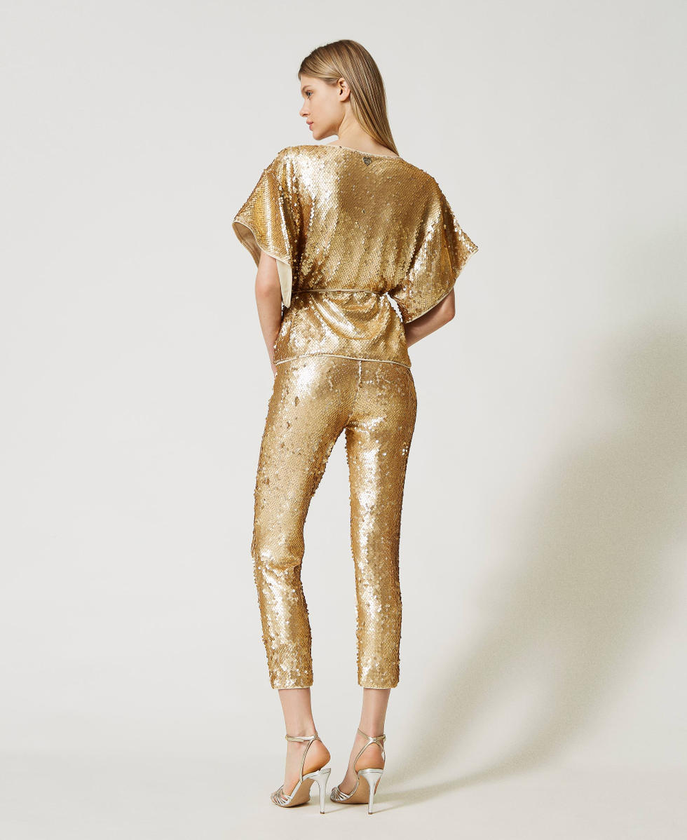 Pantalon entierement orne de sequins Femme Or TWINSET Milano