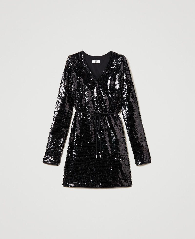 Full sequin short dress Black Woman 231LB24EE-0S