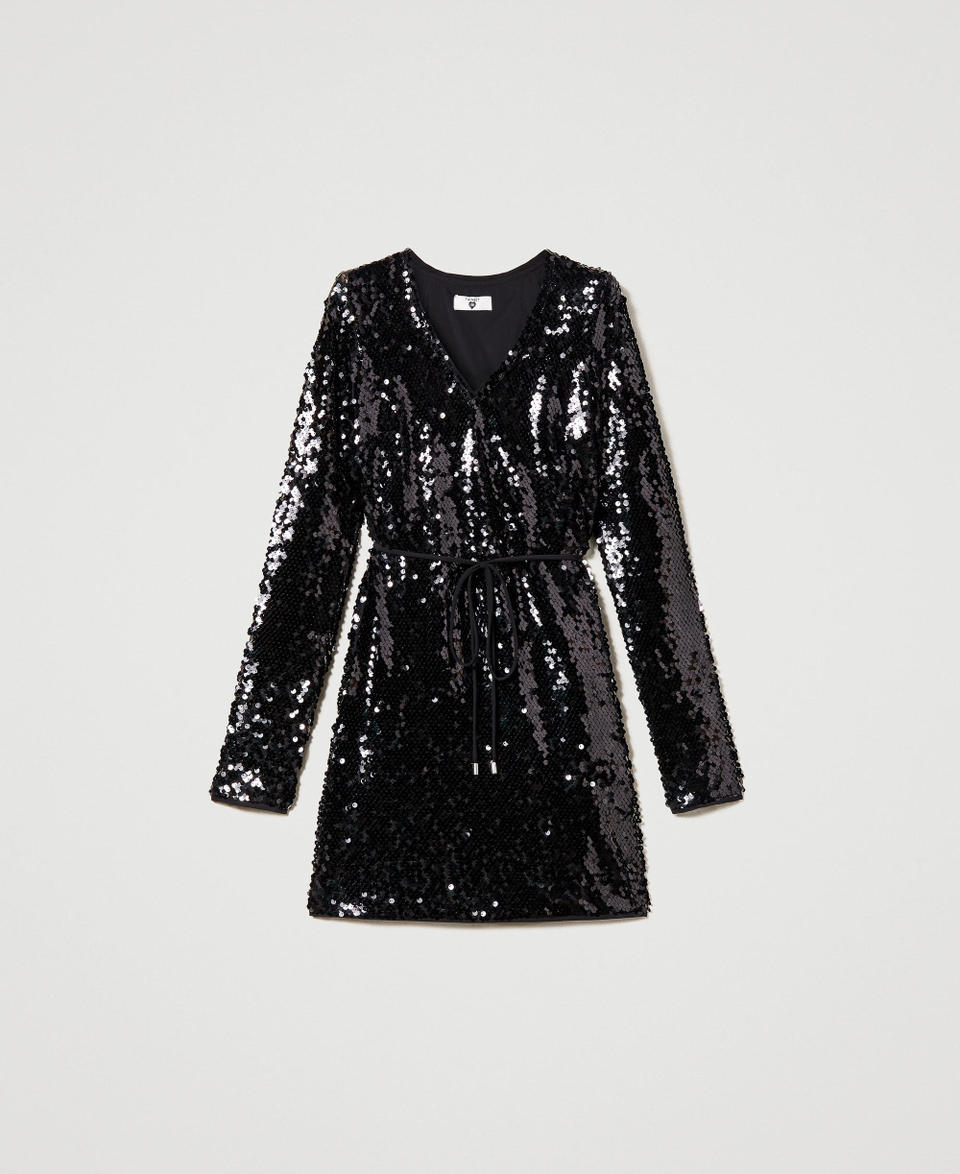 Full sequin short dress Black Woman 231LB24EE_00006_S0