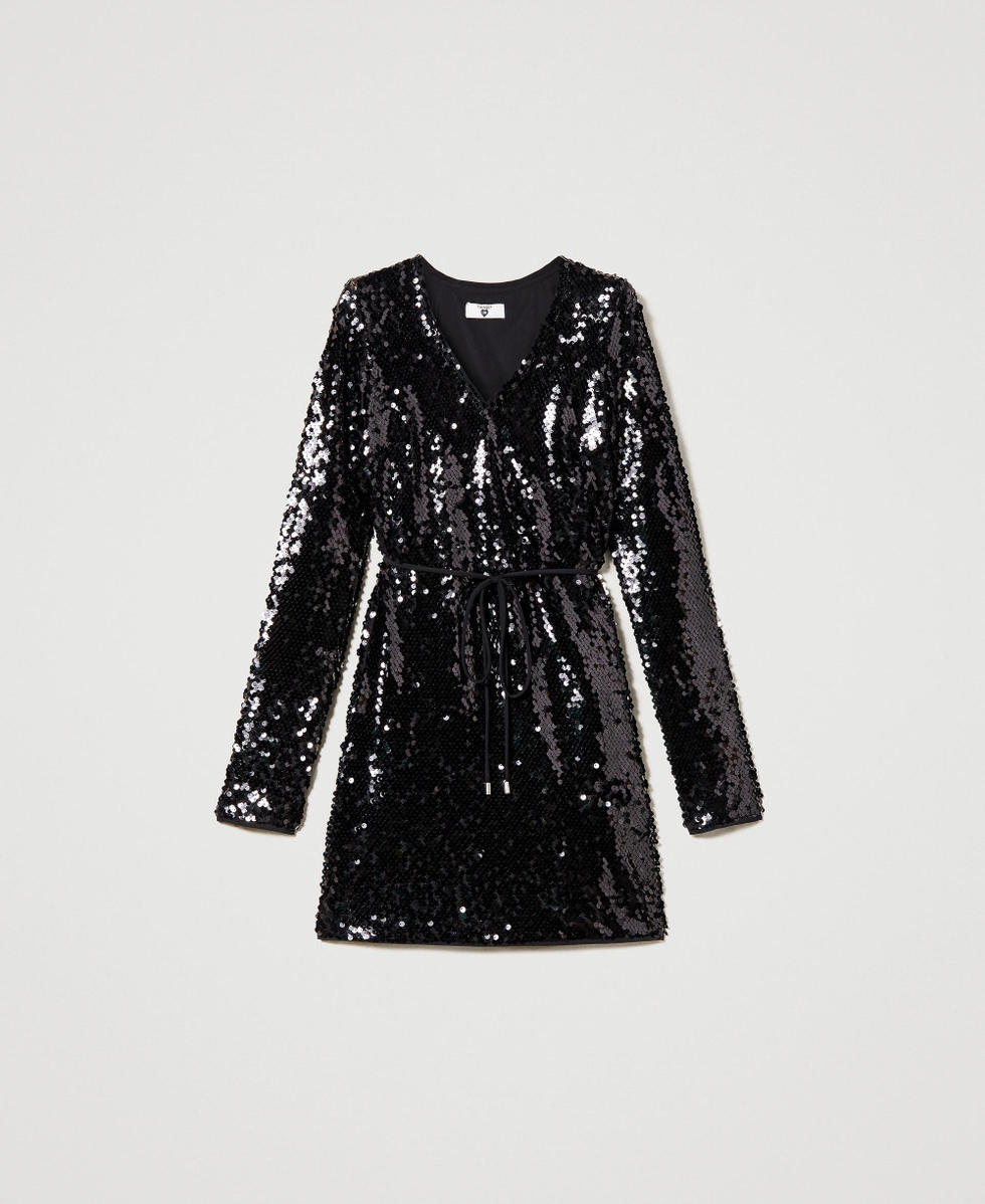 Robe courte enti&egrave;rement orn&eacute;e de sequins Noir Femme 231LB24EE_00006_S0