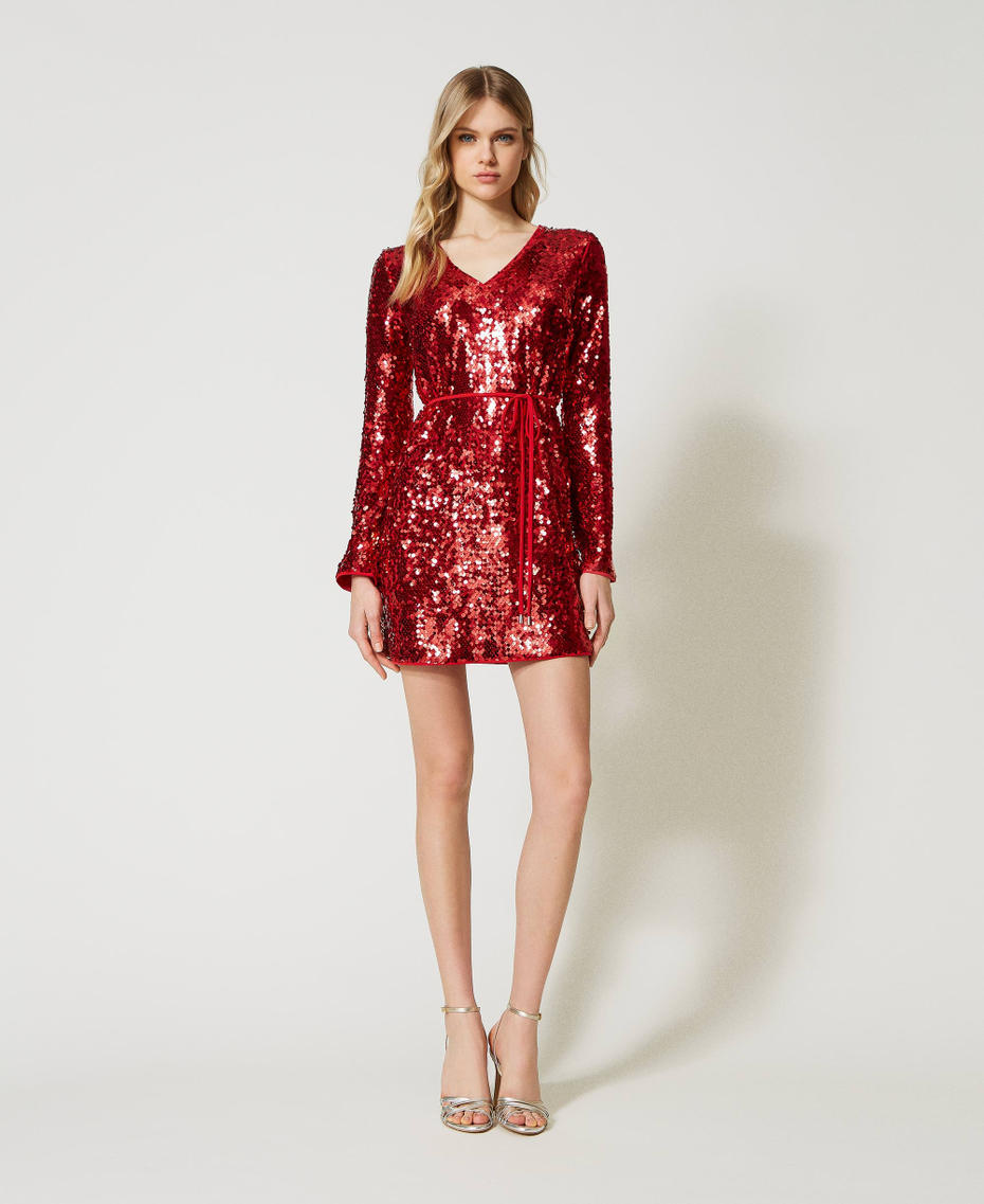 Full sequin short dress "Watermelon&rdquo; Red Woman 231LB24EE_10310_01