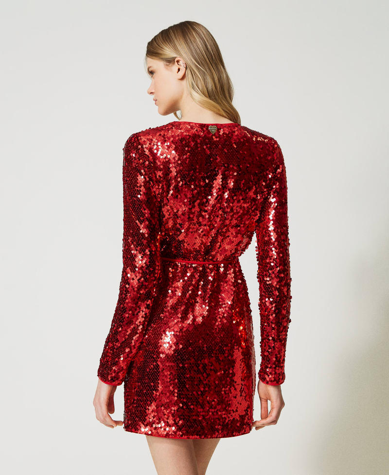 Full sequin short dress "Watermelon&rdquo; Red Woman 231LB24EE_10310_03
