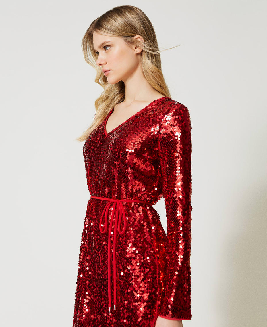 Full sequin short dress "Watermelon&rdquo; Red Woman 231LB24EE_10310_04