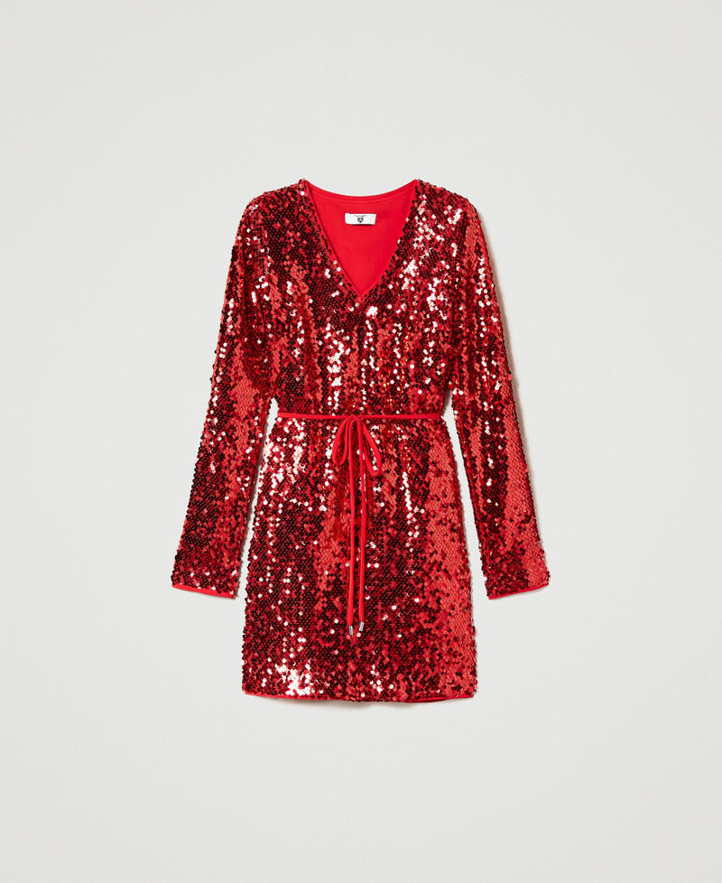 Full sequin short dress "Watermelon&rdquo; Red Woman 231LB24EE_10310_S0