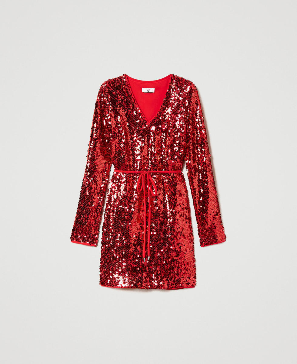 Abito corto in full paillettes Rosso "Watermelon" Donna 231LB24EE_10310_S0