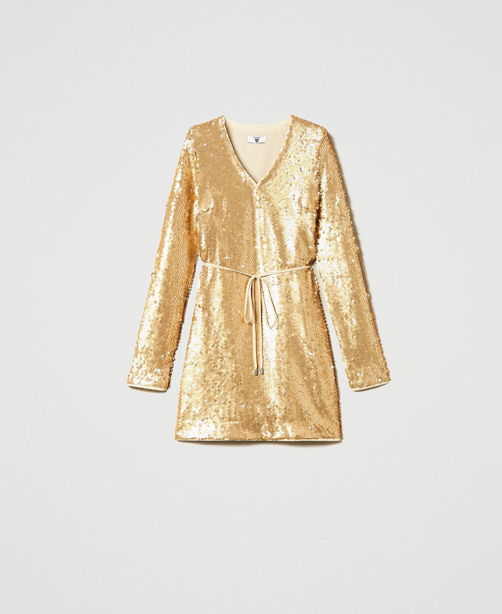 Full sequin short dress Pale Gold Woman 231LB24EE_10313_S0