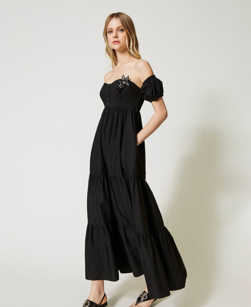 Длинное платье из поплина с бюстье Черный женщина 231LB2ABB-04