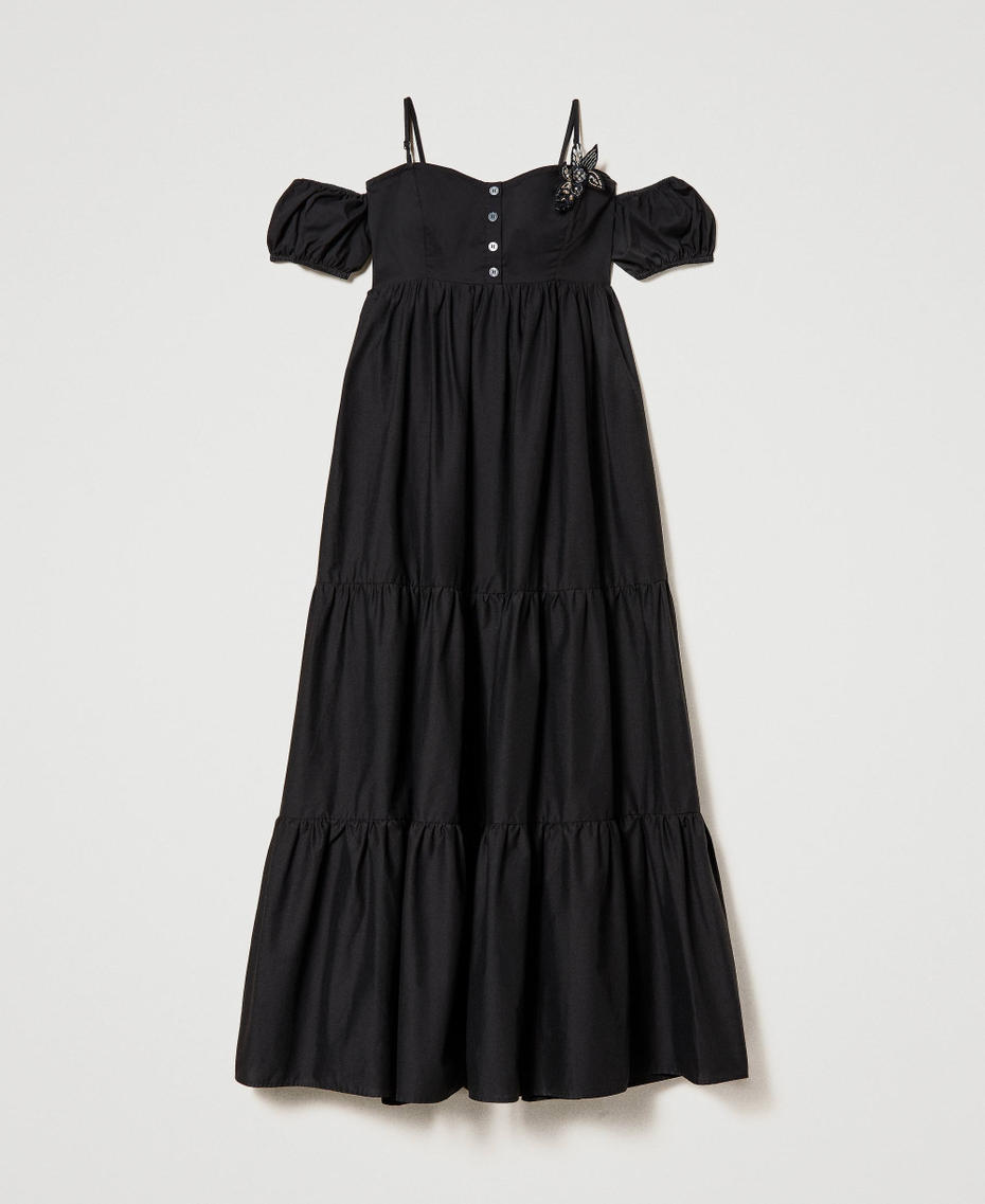 Длинное платье из поплина с бюстье Черный женщина 231LB2ABB-0S