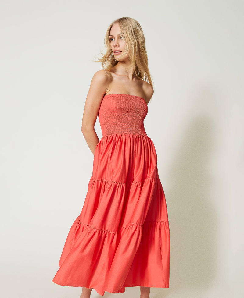 2-in-1-Kleid aus Popeline Flamingorosa Frau 231LB2ACC-05