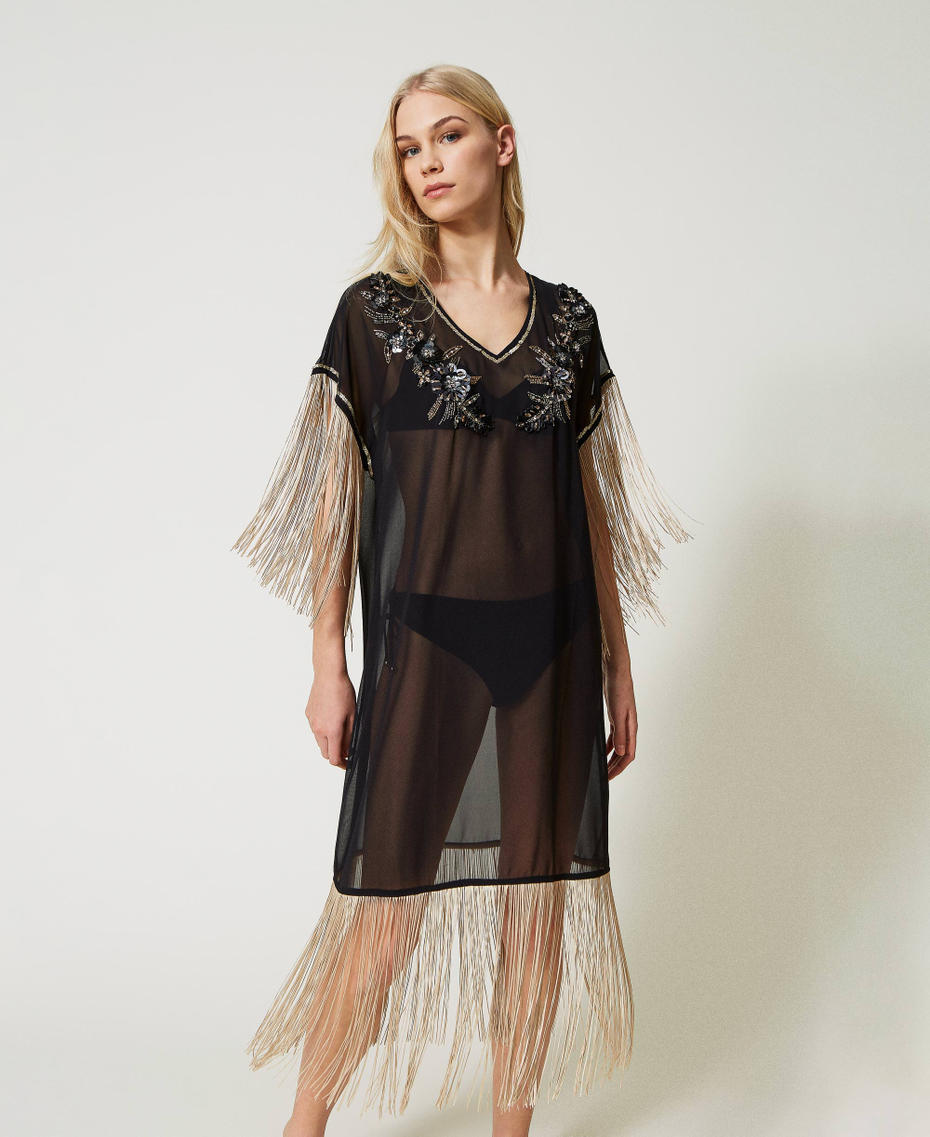 Georgette dress with embroideries and fringes