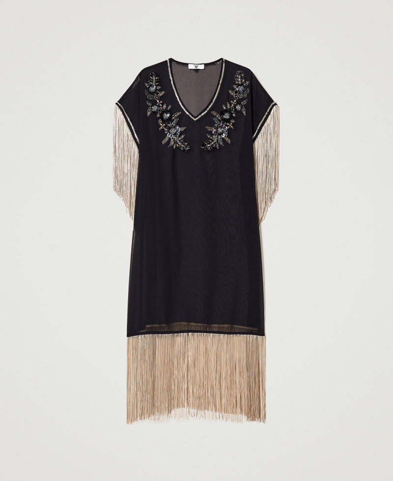 Georgette dress with embroideries and fringes Black Woman 231LB2CBB-0S