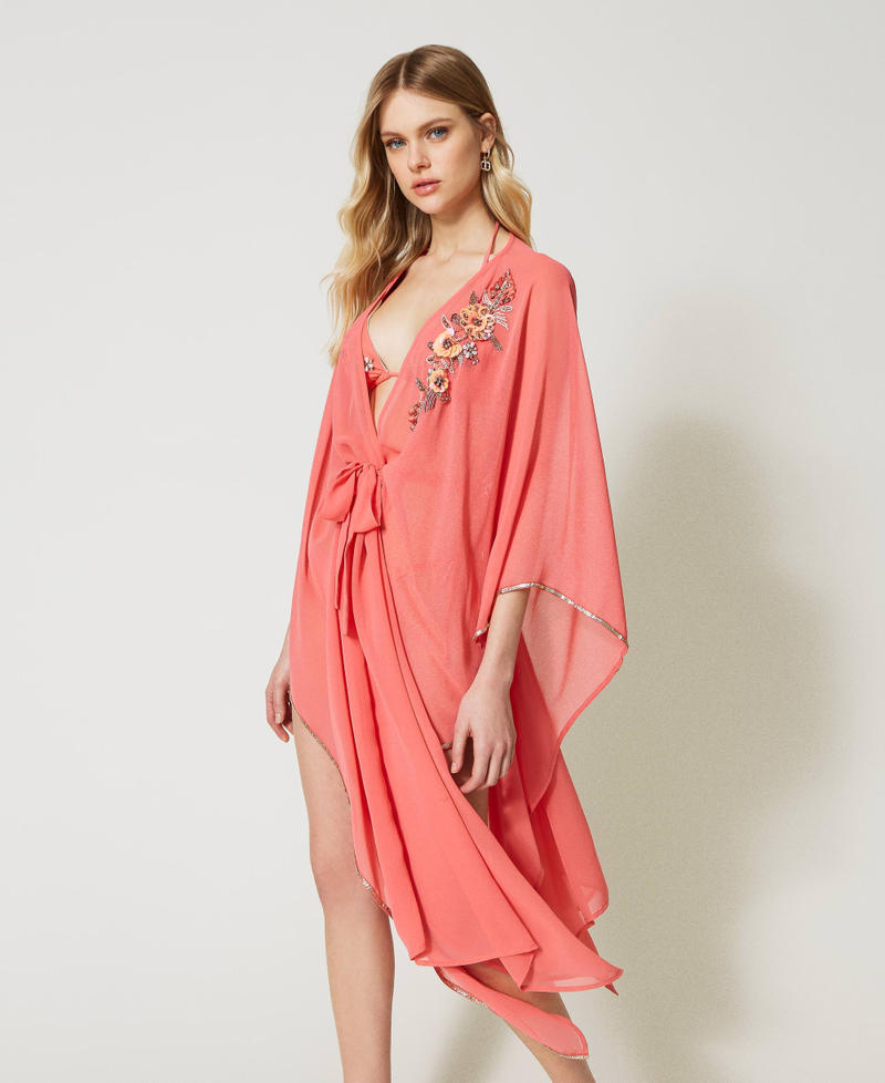 Georgette kaftan with embroideries "Flamingo" Pink Woman 231LB2CCC-02