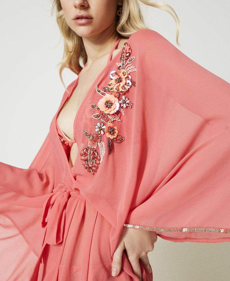 Georgette kaftan with embroideries "Flamingo" Pink Woman 231LB2CCC-04
