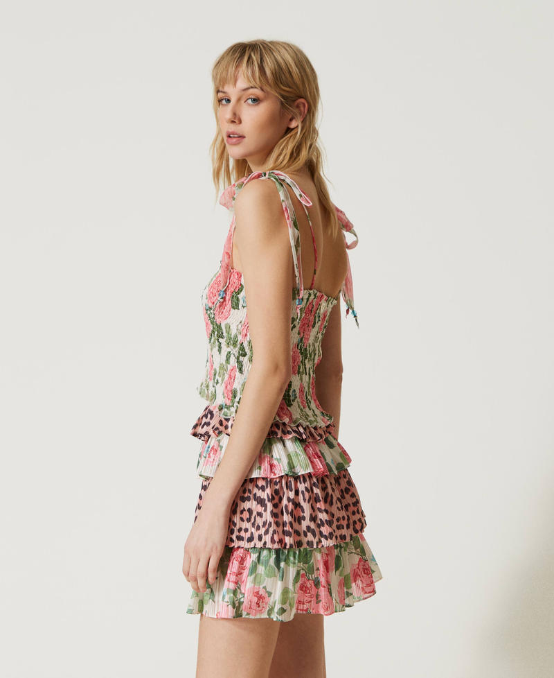 Minigonna in georgette con lurex Bicolor Stampa Leopard Pink / Rose Piccole Star White Donna 231LB2DFF_10371_01