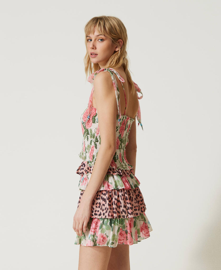 Minigonna in georgette con lurex Bicolor Stampa Leopard Pink / Rose Piccole Star White Donna 231LB2DFF_10371_01