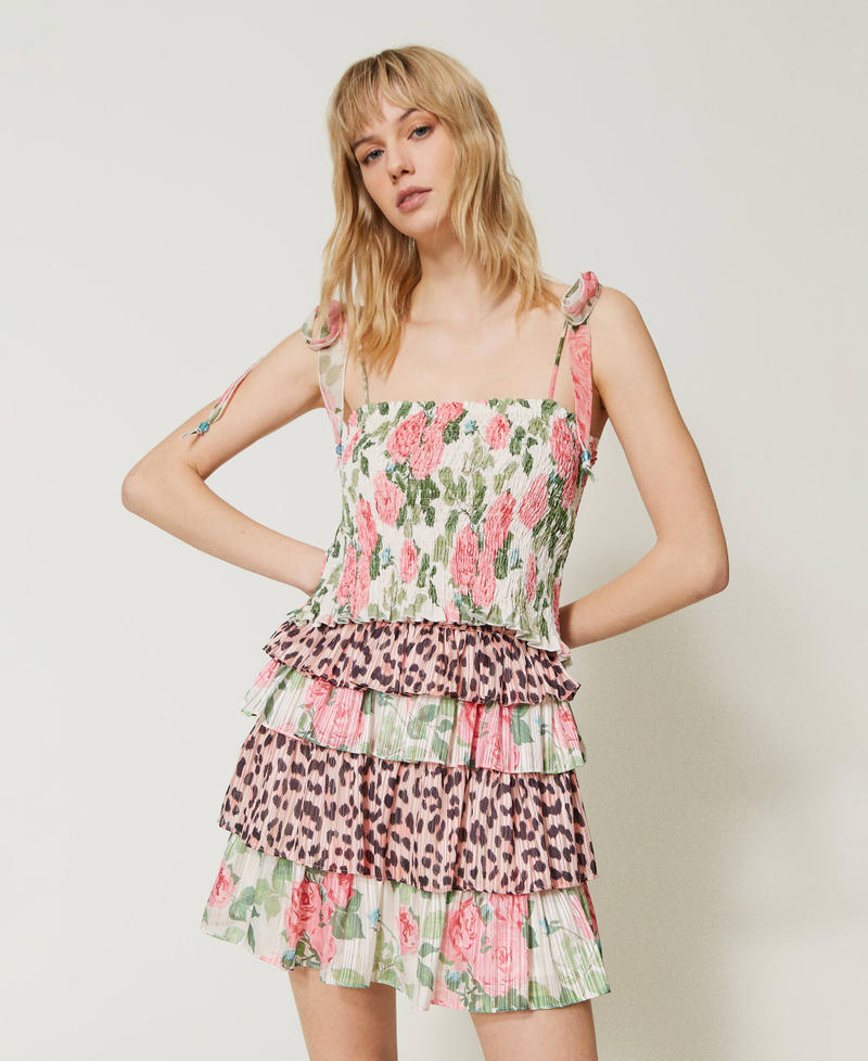 Minigonna in georgette con lurex Bicolor Stampa Leopard Pink / Rose Piccole Star White Donna 231LB2DFF_10371_02