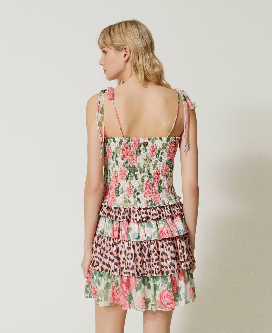 Minigonna in georgette con lurex Bicolor Stampa Leopard Pink / Rose Piccole Star White Donna 231LB2DFF_10371_03