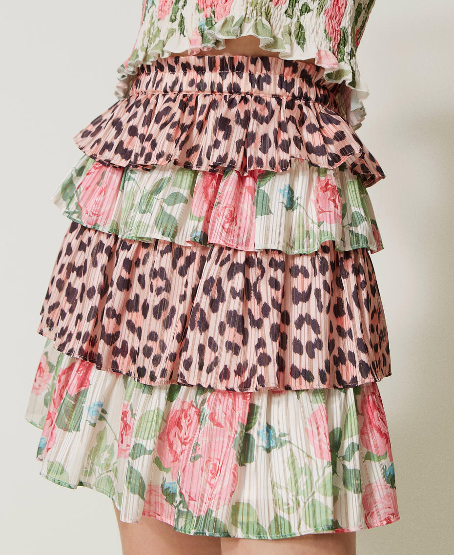 Minigonna in georgette con lurex Bicolor Stampa Leopard Pink / Rose Piccole Star White Donna 231LB2DFF_10371_04