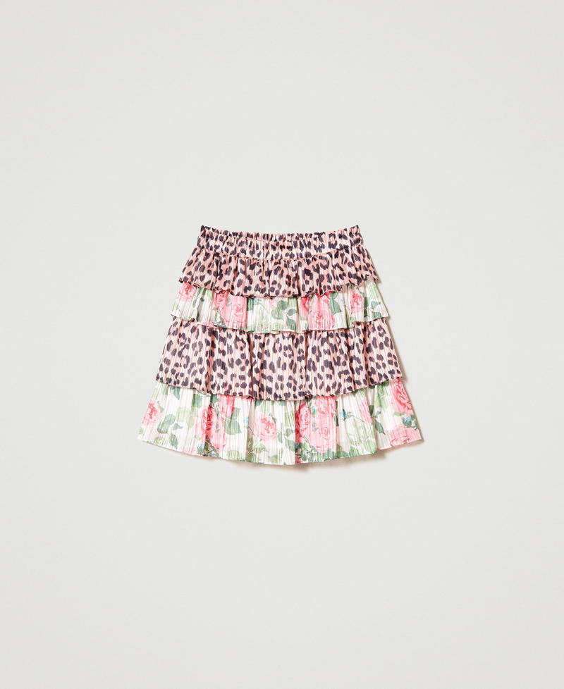 Georgette miniskirt with lurex Two-tone Pink Leopard Print / Little Star White Rose Woman 231LB2DFF-0S