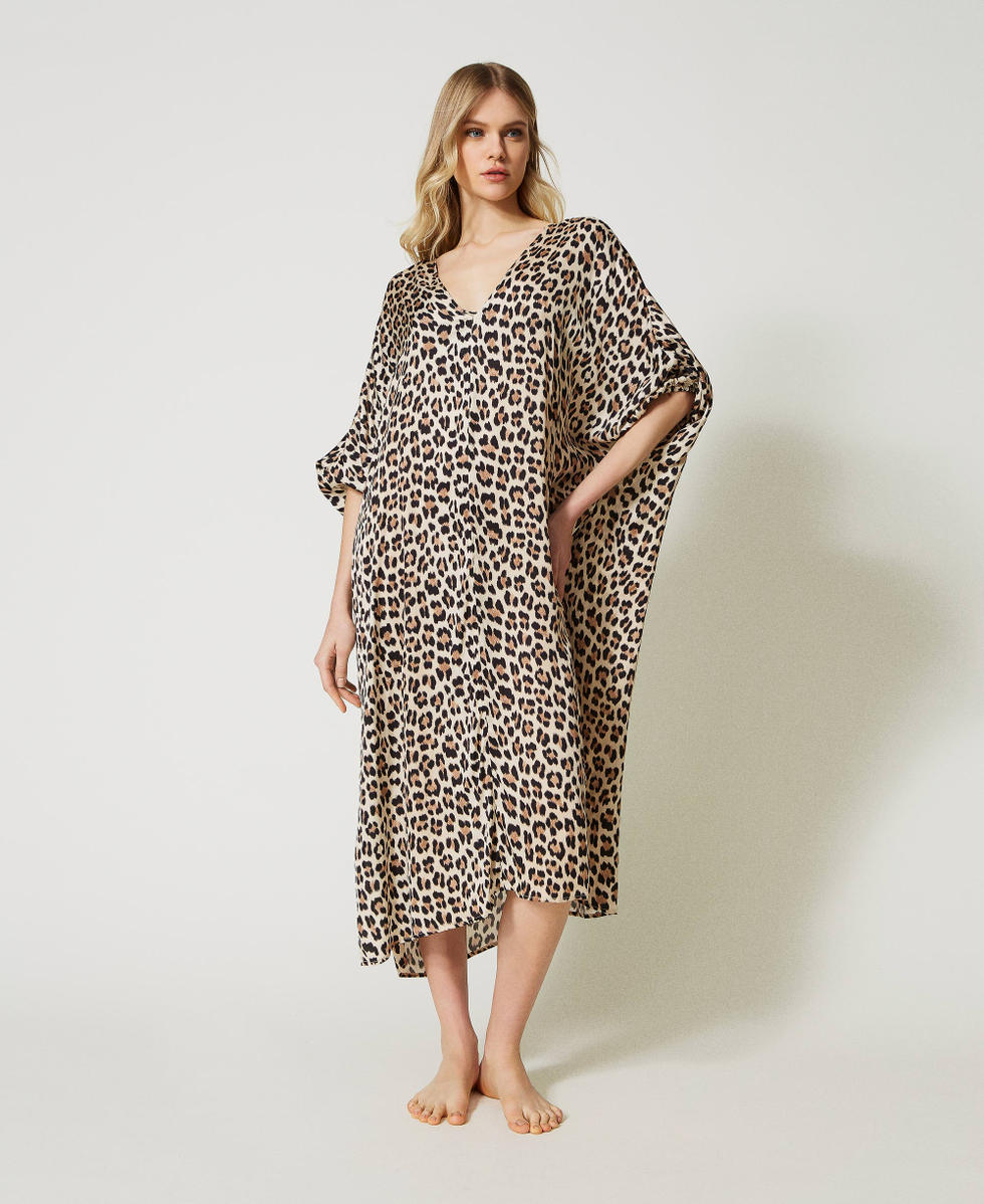 Kaftan aus Satin mit Animaldessin
