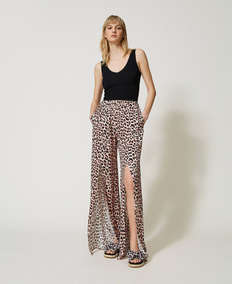 Animal print satin trousers