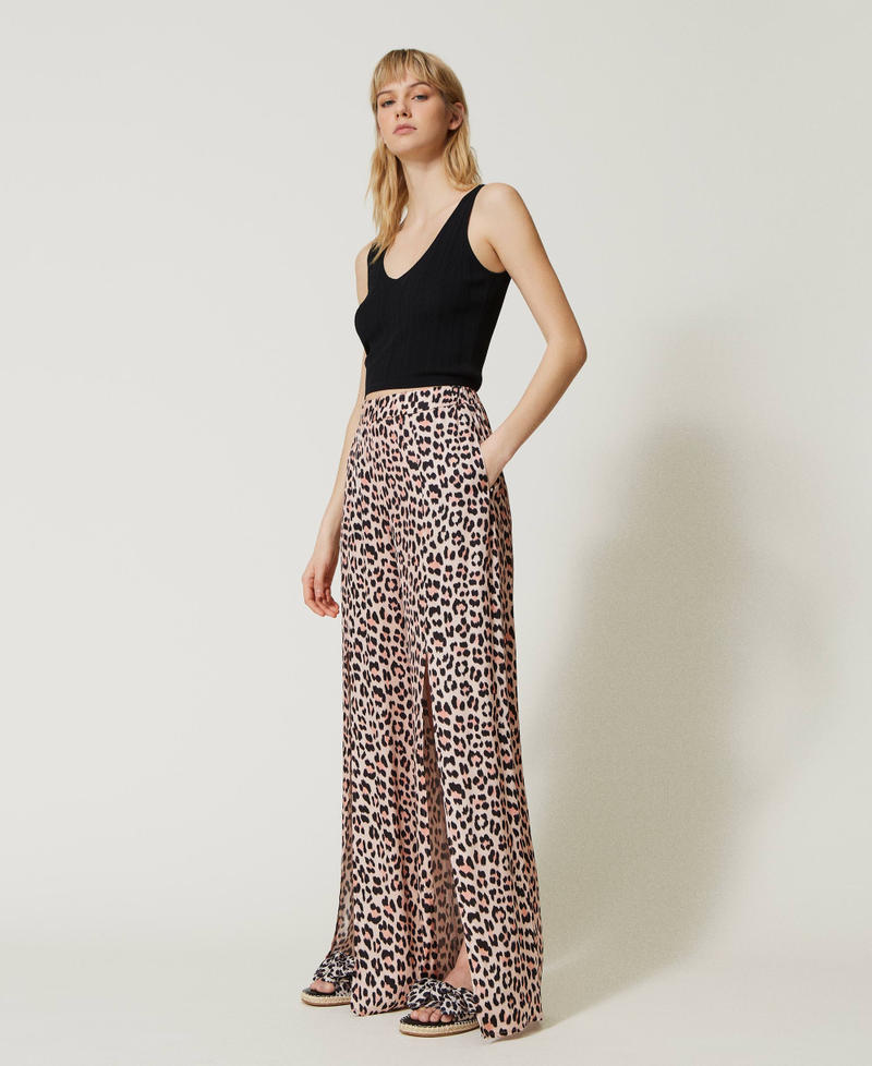 Animal print satin trousers