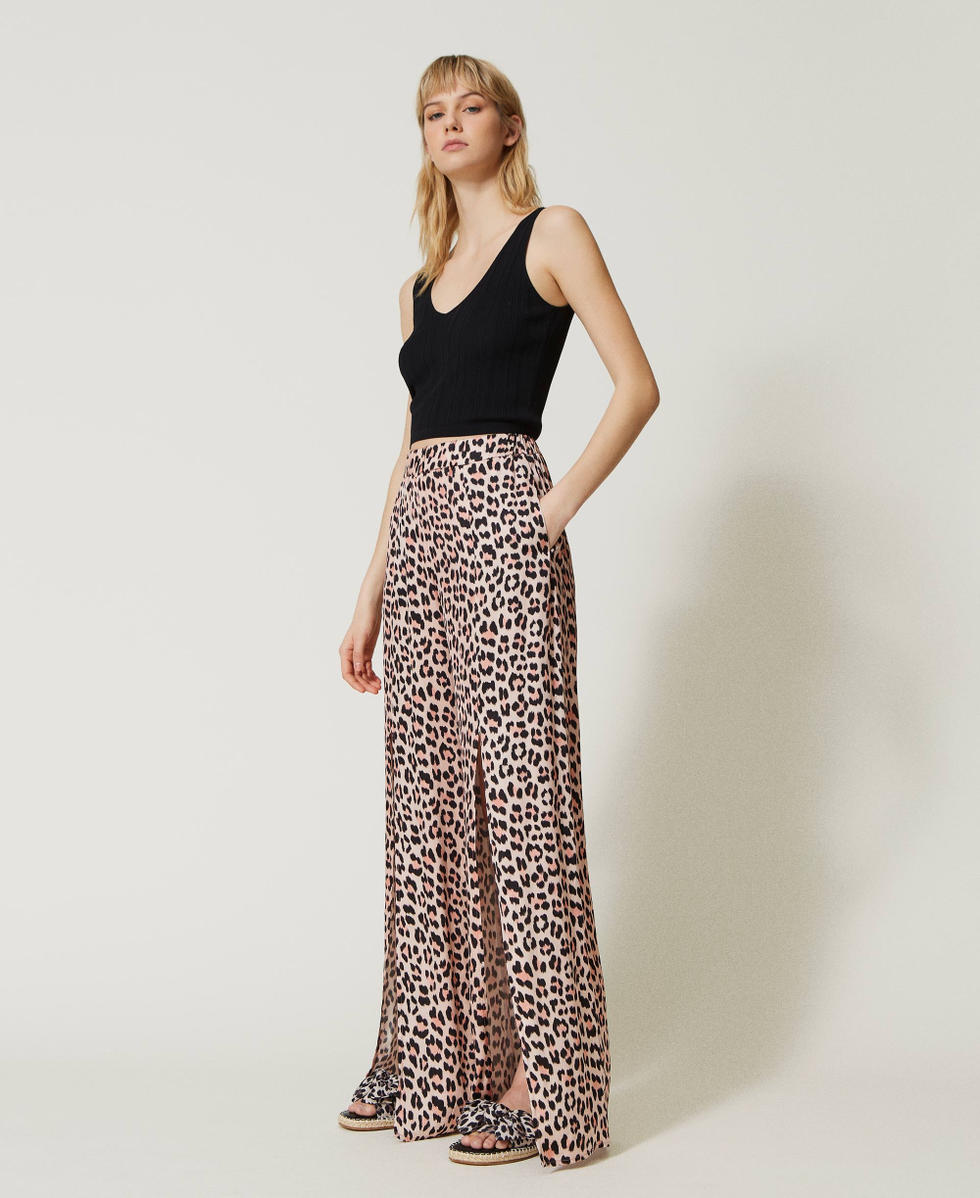 Animal print satin trousers