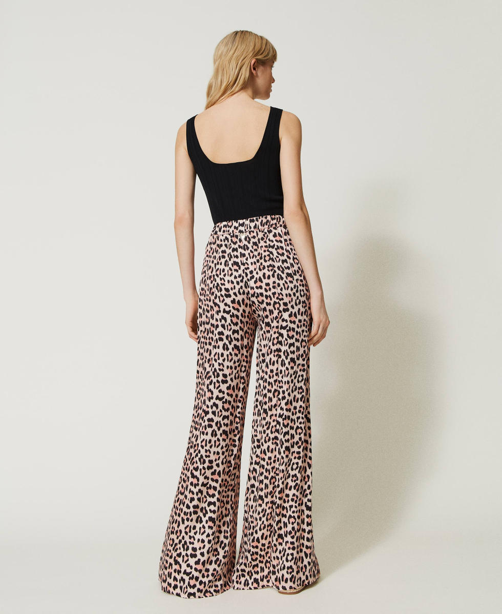 Leopard print satin wide leg trousers top